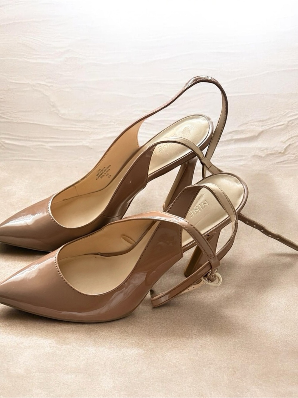 Nine West Patent Slingback Pumps in Nude Taupe